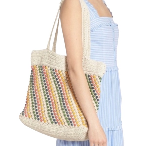 Madewell Handbags - Madewell Cream Tote Bag with Textured Stripes